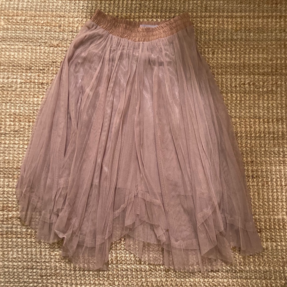 Tan Tulle Midi Skirt